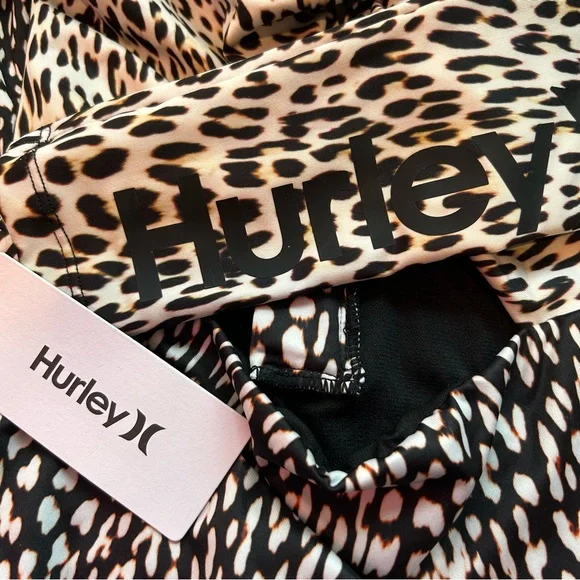 NWT HURLEY One Piece Leopard Print Long Sleeve Bathing Suit RASH GUARD - Picture 4 of 7
